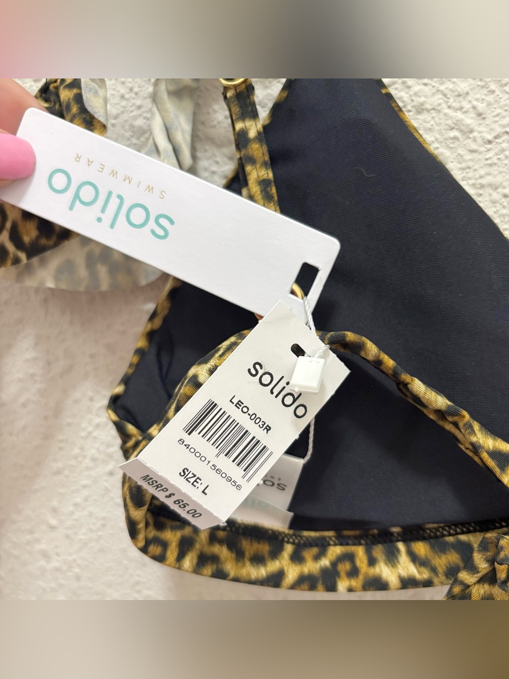 Solido Leopard Print Ruffle Triangle Bikini Top NWT L - Picture 4 of 5